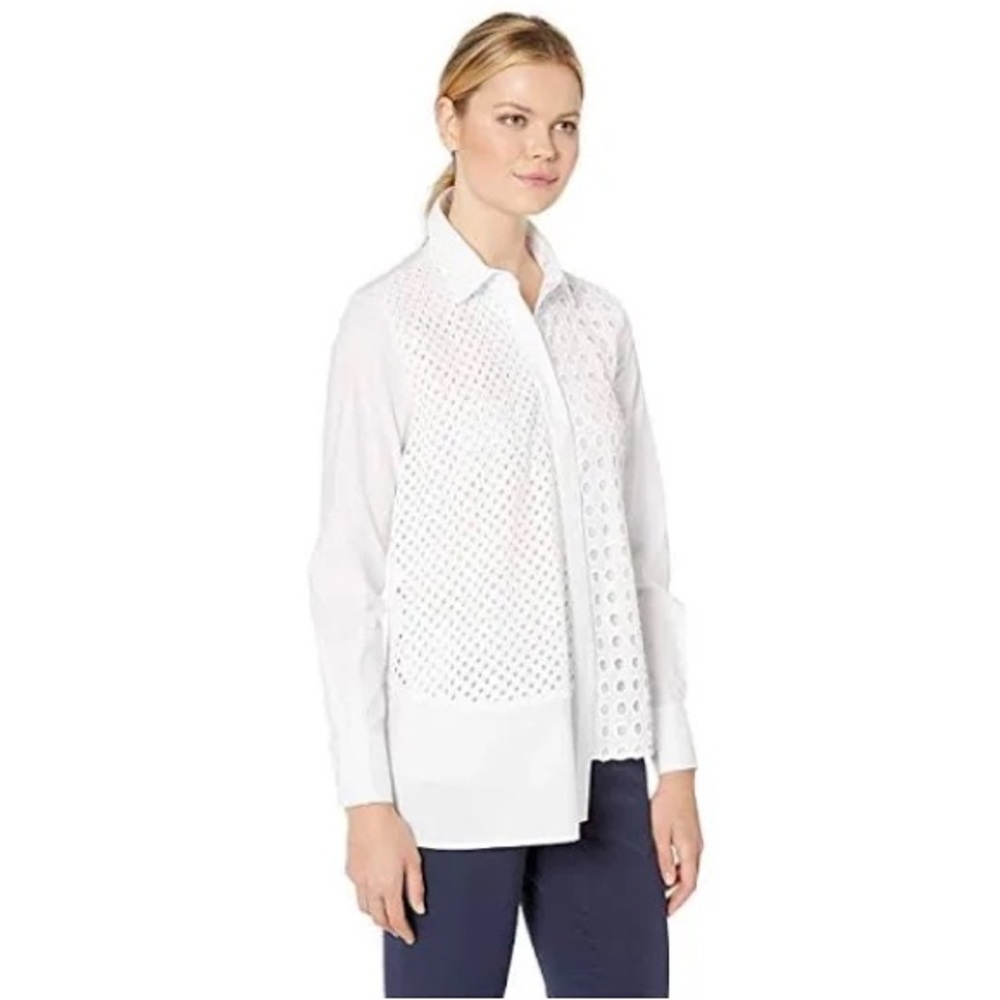 Elliott Lauren White cut out Eyelet Front Tunic Blouse Shirt - Picture 2 of 10